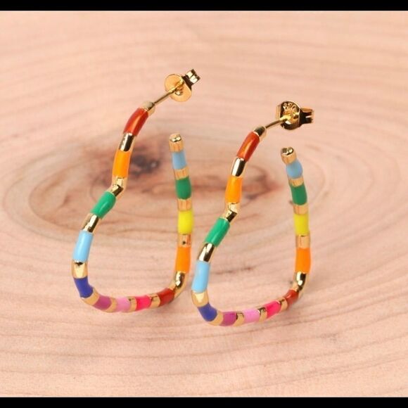 Earrings Heart format Gold-plated Artificial Gems - Picture 1 of 8